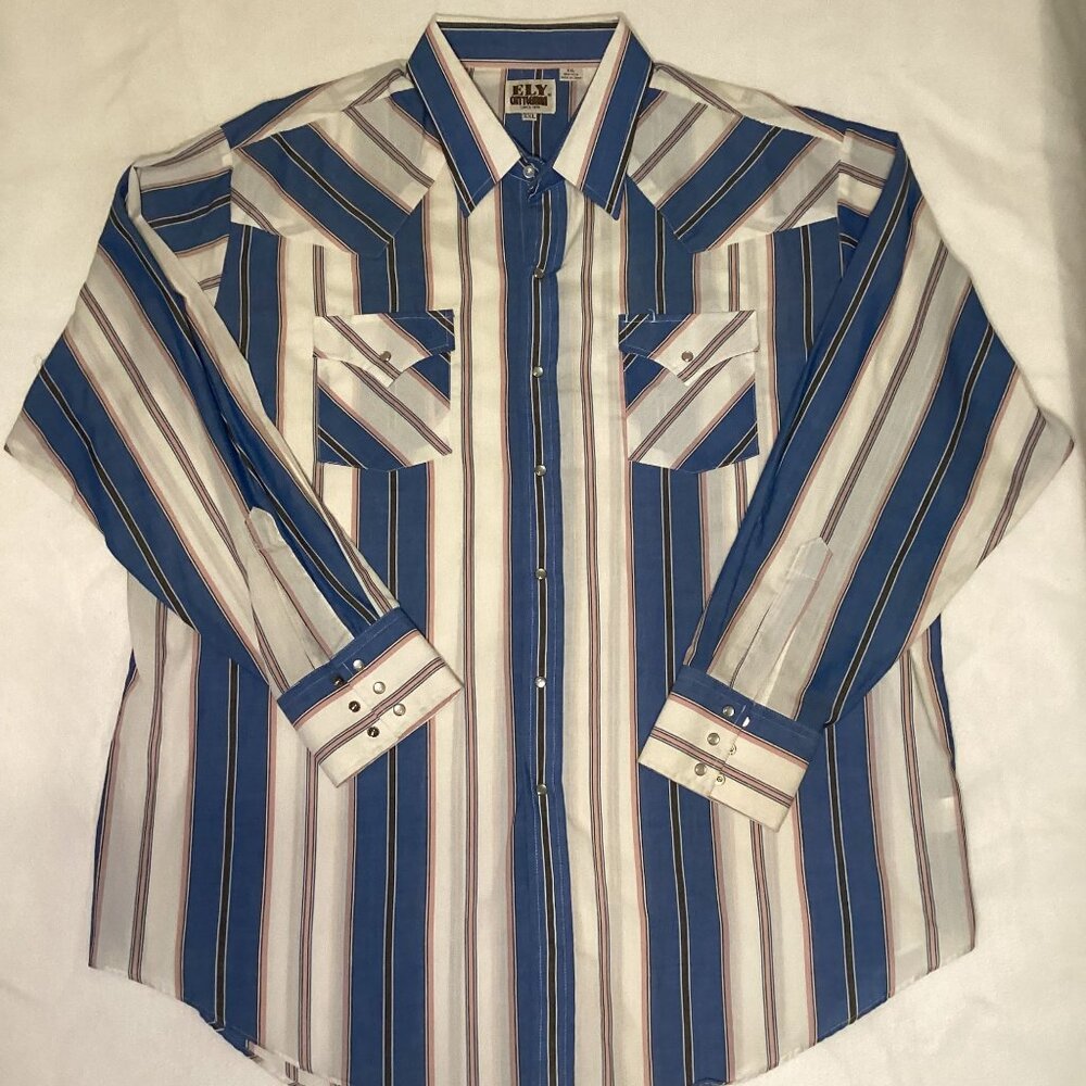 Ely Cattleman Wester Wear Long SL Shirt Size 2XL Pearl Snaps Stripes Pre-Owned